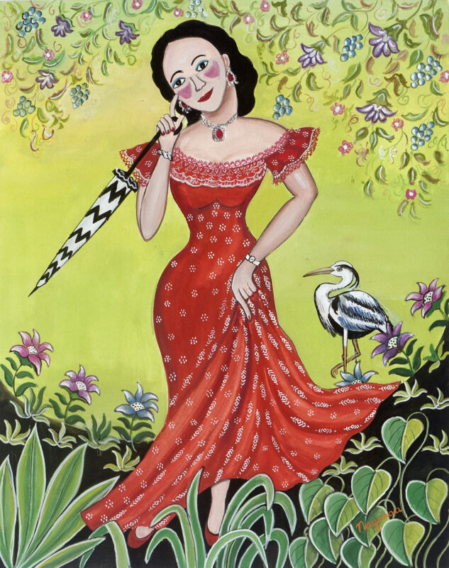 The Striped Parasol 16 x 13 Mixed Media on Paper