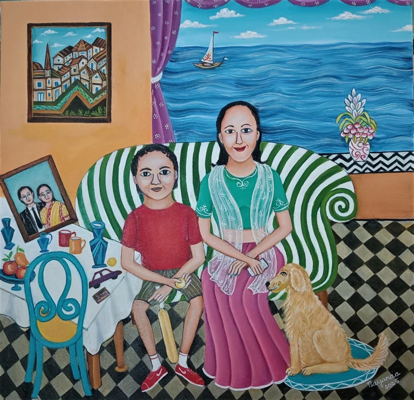 Mother and Son Bonding 30 x 30 inches Oil on Canvas